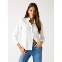 GUESS pour femme. W5BH80W2982 Chemise avec logo 4G blanc (L), Casuel, Synthétique, Manche longue