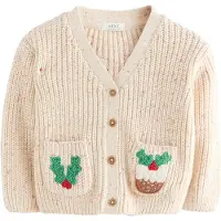 Next Cardigan 'Holly Jolly Christmas' écru / jaune / vert gazon / rouge vif
