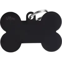 My Family Étiquette d'identification pour chien Bone Aluminium noire, 4.8x3.1cm (1 pc) (XL, Chien)