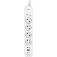 KERG Listwa zasilająca KERG z wyłącznikiem 4 gniazda 3USB biało szary 16A 1,5m (4x, CEE 7/3, USB-A, 1.50 m)