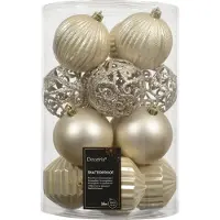 Décoris Shatterproof Christmas Tree Ornament Set, 8 cm, Pearl, 16 pieces