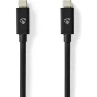 Nedis Câble USB - USB 4.0 Gen 3x2 - USB-C mâle - USB-C mâle - 240 W - 8K@60Hz - 40 Gbps - Nickelé - 1,00 m - Rond - PVC - Noir - Etiquette