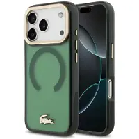 Lacoste Shockproof Transparent Frosted Gold Logo MagSafe case for iPhone 17 Pro sinople (Apple iPhone 17 Pro), Coque pour téléphone portable, Vert