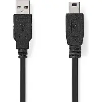 Nedis Câble USB | USB 2.0 | USB-A Mâle | USB Mini-B 5 broches mâle | 480 Mbps | Plaqué nickel | 2.00 m | Rond | PVC | Noir | Label