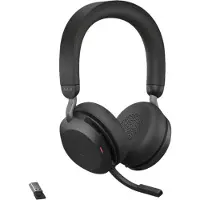 Jabra Evolve2 MS TEAMS 75 Casque de bureau Sans Fil USB-A Noir avec Support de Charge