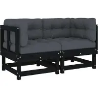 Syfax Canapés d'angle avec coussins 2 pcs noir bois de pin massif