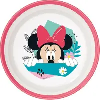 Tataway Disney Bol en plastique rose et blanc pour fille, Minnie, avec fond antidérapant