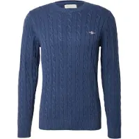 Gant pour homme. 8050601 Pull à col rond en tricot torsadé marine (XL), Casuel, Coton