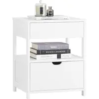 SoBuy Table de Chevet avec 2 Tiroirs et Étagère - Blanc