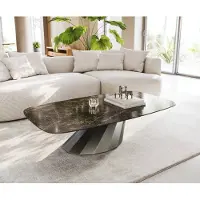 DELIFE Table basse Edge bateau 140x80 cm céramique Emperador Extra Lucidato brun foncé Parabi métallique argent