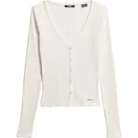 Superdry Femme Coton Côtelé Essential Top Manches Longues Boutonné, Crème, Taille: 36
