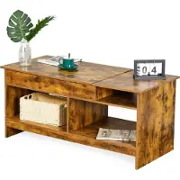 Relaxdays Table basse pliable , dimensions : 50 x 110 x 50 cm, table de salon avec espace de rangement, surface de rangement supplémentaire, marron