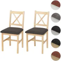 Mendler Lot de 2 chaises de salle à manger HWC-F77, chaise avec dossier, chaise de cuisine, bois massif, tissu, style cottage naturel, rembourrage noir