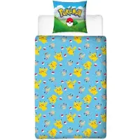 Pokémon Parure de lit - POKEMON - Pikachu et ses amis - Bleu - Microfibre - 1 housse de couette 140 x 200 cm + 1 taie d'oreiller 63 x 63 cm