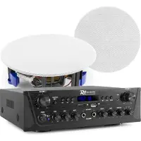 Power Dynamics met Bluetooth - - PV220BT versterker met 2x ESCS5 plafond speaker (Amplificateur), Amplificateur stéréo, Noir