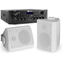 Power Dynamics met Bluetooth - PV220BT 2-zone versterker audio + 2 BGO40 witte 4 speakers (Passif), Haut-parleur PA, Blanc