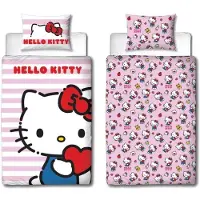 Hello Kitty Parure de lit réversible - - microfibre - 1 housse de couette 140 x 200 cm + 1 taie d'oreiller 63 x 63 cm