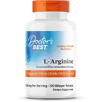 Doctors Best , L-Arginine à Libération Immédiate et Soutenue, 500 mg, 120 Comprimés Bicouches