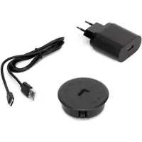 Emuca Chargeur de surface sans fil pour mobile Airtop 2 avec USB-A - Ø60mm - 5V DC / 2.1A (USB-10W/Qi-10W) - Plastique noir - Plastique