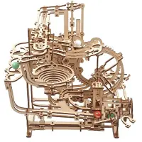 Ugears en marbre en bois Kit - Puzzle 3D Puzzle Wood Marble Run STEPPED HOST AVEC MECANISME DE L'Aflevement a 3 etapes et 10 marbres - Puzzle en