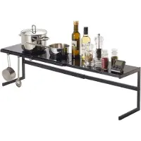 Yamazaki Étagère de cuisine Étagère sur pied Plan de travail noir Métal extensible 54-92x25x22cm "TOWER