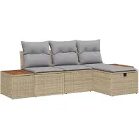 vidaXL Ensemble de canapés de jardin , 4 pièces, beige, en résine tressée
