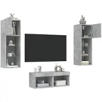 vidaXL Meuble TV 4 pièces avec lampes LED gris béton