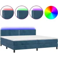 vidaXL Lit boxspring avec matelas & LED bleu foncé 200x200 cm velours