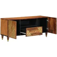 vidaXL Meuble TV avec porte, brun miel, 105 x 33 x 46 cm, bois massif de manguier