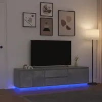 vidaXL Meuble TV avec lumières LED gris béton 193,5x41x50 cm