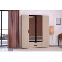 Parisot Armoire Salvador avec miroir, 4 portes & 2 tiroirs - chêne jackson/noir