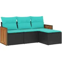 vidaXL Ensemble canapé de jardin 4 pièces avec coussins, polyrattan noir