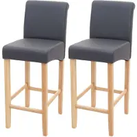 Mendler 2x tabouret de bar HWC-C33, tabouret de comptoir, bois gris mat, pieds clair, similicuir