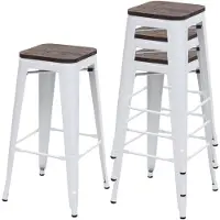 Mendler 4x Tabouret de bar HWC-A73, avec siège en bois, métal, style industriel blanc