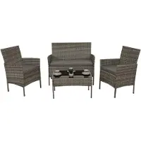Mendler Ensemble De Jardin En Poly Rotin Hwc-N98, Ensemble De Salon, Métal Verre Tissu/Textile (180g/M²) Gris, Coussin Gris Clair