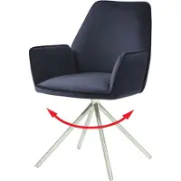 Mendler Chaise de salle à manger HWC-G67 pivotante Auto-Position, velours bleu anthracite, inox