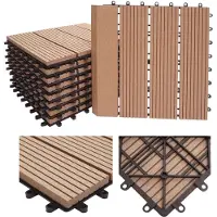 Mendler Carrelage De Sol Wpc Rhône + Bordure, Aspect Bois, 11x Chaque 30x30cm = 1m² Teck Linéaire Vertical