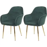 Mendler 2x Chaise De Salle À Manger Hwc-F18, Chaise De Cuisine, Design Rétro Vert Velours, Pieds Dorés