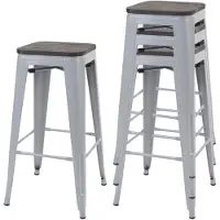 Mendler 4x tabouret de bar HWC-A73 avec siège en bois, chaise de comptoir, métal, design industriel, empilable gris