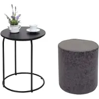 Mendler Lot de 2 poufs et table d'appoint HWC-K48, table basse table tabouret, certifié MVG MDF métal similicuir noir