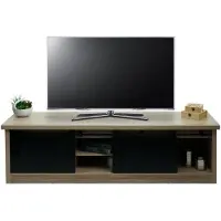 Mendler Meuble TV HWC-K75, Table de télévision, portes coulissantes, compartiments de rangement, aspect bois métal industriel 43x150x40cm couleur naturelle