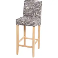 Mendler Tabouret de bar HWC-C33, tabouret de comptoir, bois écriture, gris, pieds clairs, tissu/textile