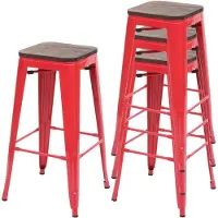Mendler 4x Tabouret de bar HWC-A73, avec siège en bois, métal, style industriel rouge