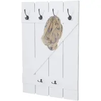 Mendler Garde-robe murale HWC-D13, étagère de suspension, planche vestiaire, 6 crochets 91x60cm laqué blanc