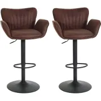 Mendler Lot de 2 tabourets de bar HWC-M67, chaise de bar, avec accoudoirs repose-pieds pivotant tissu/textile fer brun foncé pied noir