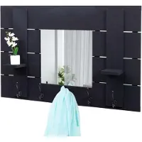 Mendler Garderobe murale HWC-C89 avec miroir, planche vestiaire, shabby, vintage, 5 crochets 90x60cm gris foncé