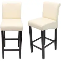 Mendler Lot de 2 tabourets de bar HWC-C33, bois cuir reconstitué, crème/pieds foncés