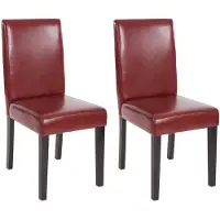 Mendler Lot de 2 chaises de séjour Littau simili-cuir, brun rouge, pieds foncés
