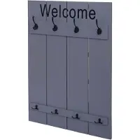 Mendler Portemanteau mural HWC-C89 Welcome, panneau de vestiaire, look shabby vintage, 91x60cm gris-bleu