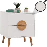 Mendler Table de nuit HWC-N89, commode table d'appoint, tiroir à chevrons bois mélaminé, 55x48x40cm blanc
